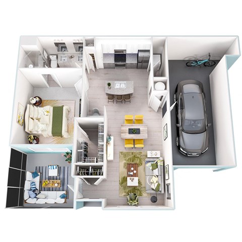 Floor plan for 1 bed, 1 bath, 1005 sqft